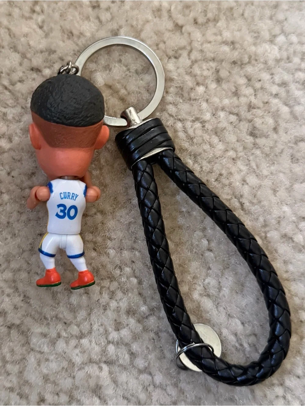 Black Braided Leather Key & Card Holder Keychain with Athlete Charm